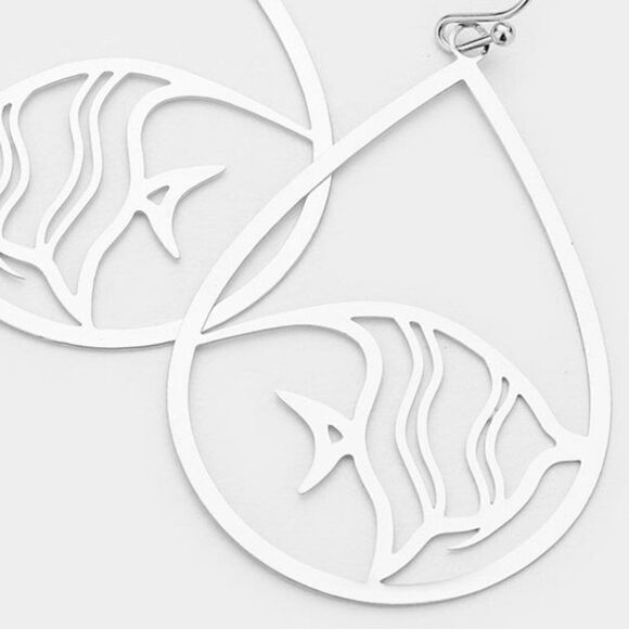 5/$25 Fish Silver Tone Dangle Earrings - Picture 2 of 6